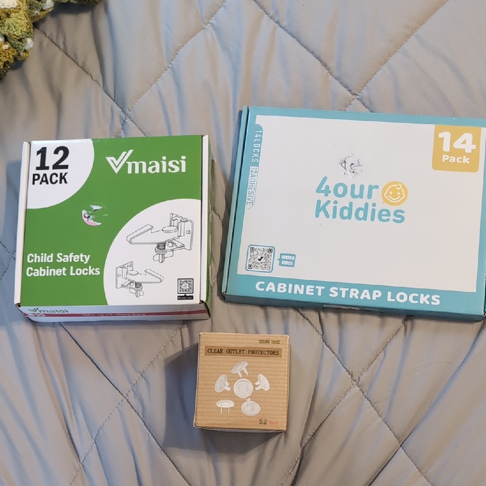 Babyproofing Bundle - Cabinet Locks, Cabinet Strap Locks, And Outlet Protectors